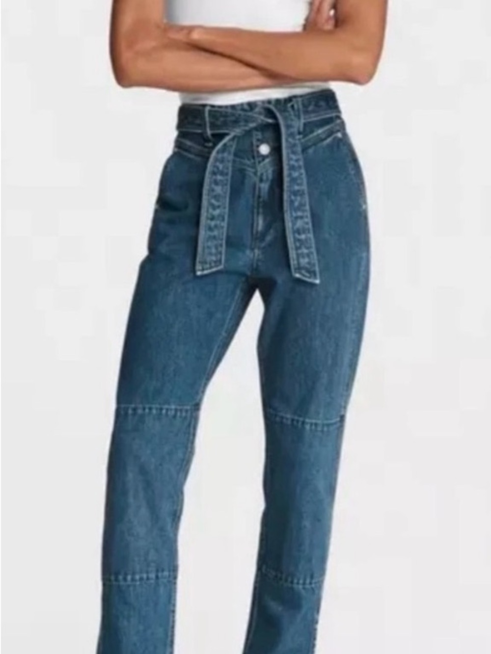 rag & bone High-Rise Belted Jeans in Dark Blue Denim